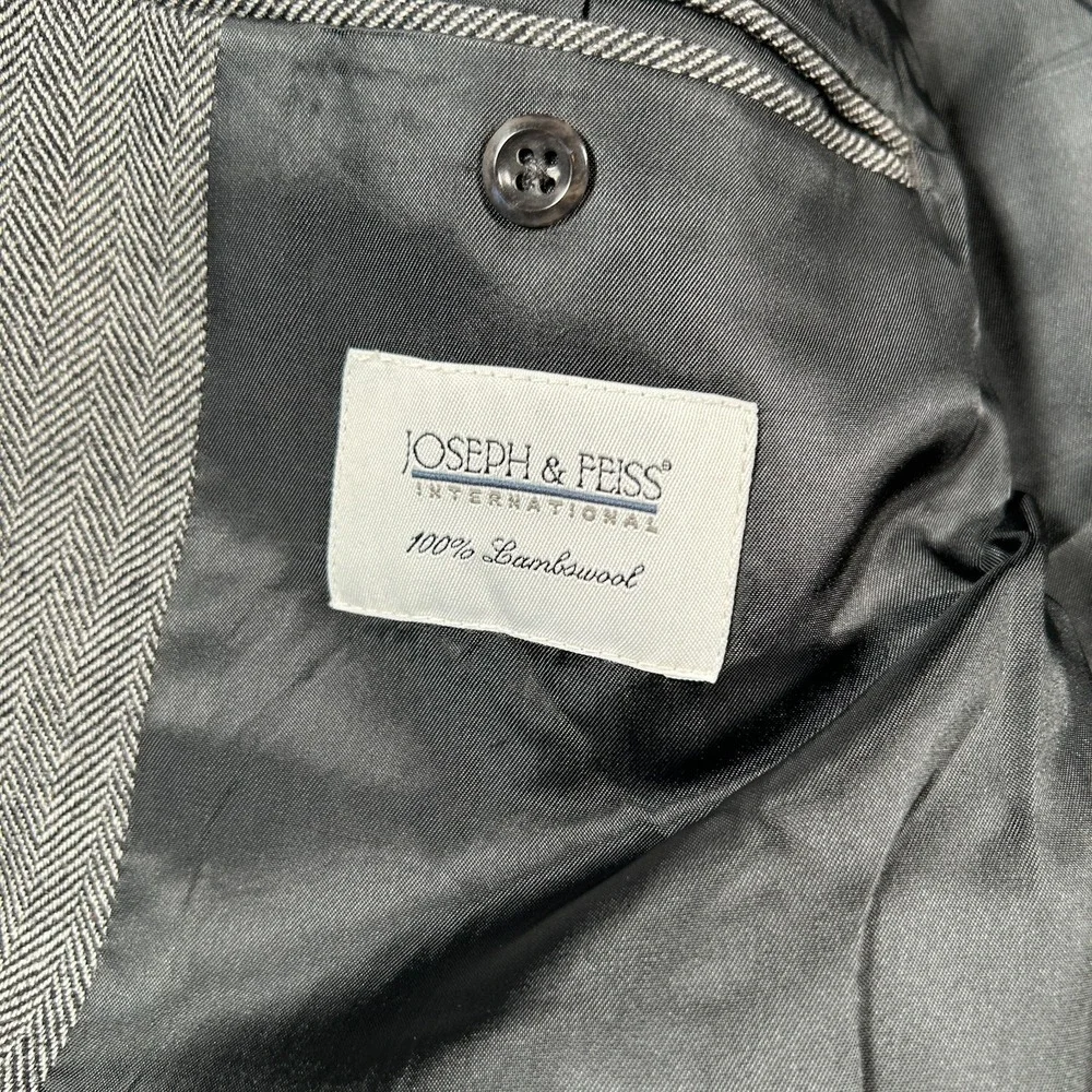 Joseph & Feiss‎ Blazer Jacket Men 48 Grey Herringbone Wool Single Breasted